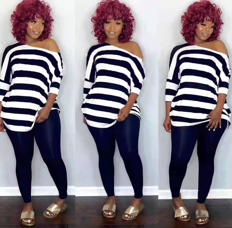 2021 Anti-UV Casual 2 Piece Set Stripe Leisure Off Shoulder Set Top And Pant Set Running Jogging Outfits 2021 Анти-Ультрафиолетовый казуальный двухкомпонентный набор