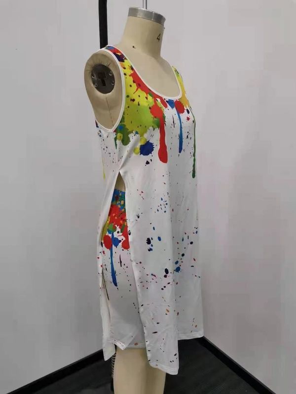 2021 Anti-UV Tie Die 2 Pieces Set Splatter-ink Printing Shorts Outfits Нерегулярный асимметричный край
